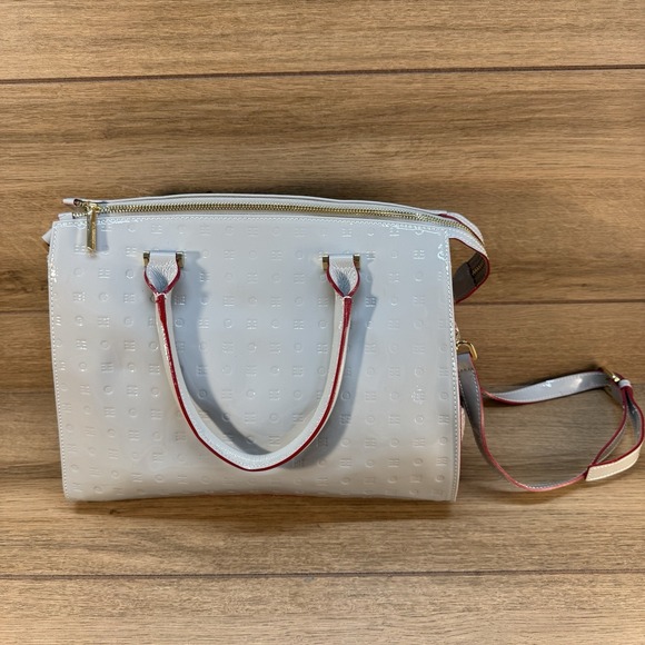 ARCADIA ITALIAN LIGHT‎ GRAY PATENT LEATHER TOTE BAG EMBOSSED SNAKESKIN CROSSBODY - Picture 2 of 12